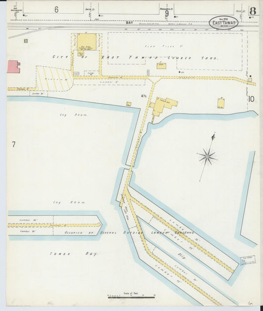 Sanborn Fire Insurance Map from Tawas City, Iosco County, Michigan (1898), Sheet #0008 - Historic Sanborn Fire Insurance Map Print, vintage old map wall art, antique decor, genealogy gift, Michigan Michigan map