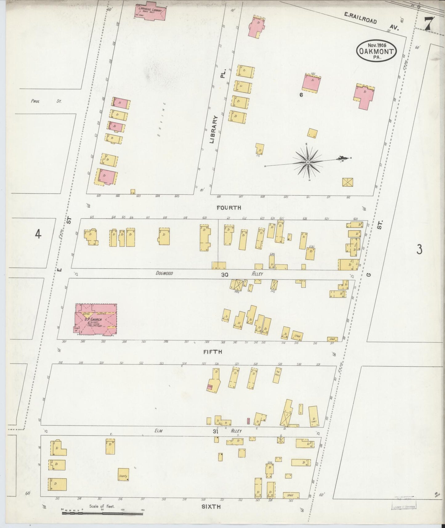 Sanborn Fire Insurance Map from Oakmont, Allegheny County, Pennsylvania (1905), Sheet #0007 - Complete Map Set gallery image, historic Sanborn map, vintage wall art, Pennsylvania Pennsylvania