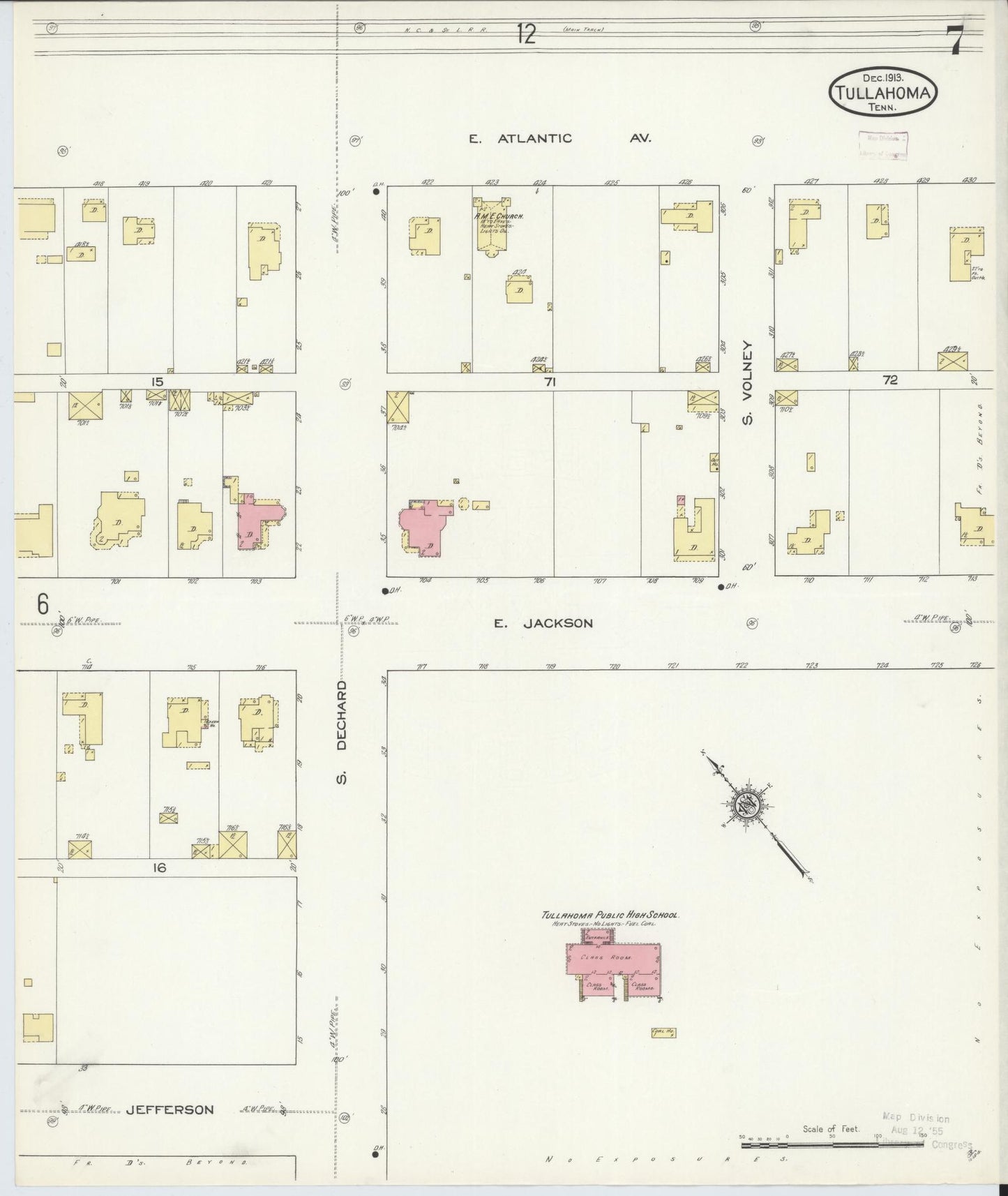 Sanborn Fire Insurance Map from Tullahoma, Coffee County, Tennessee (1913), Sheet #0007 - Complete Map Set gallery image, historic Sanborn map, vintage wall art, Tennessee Tennessee