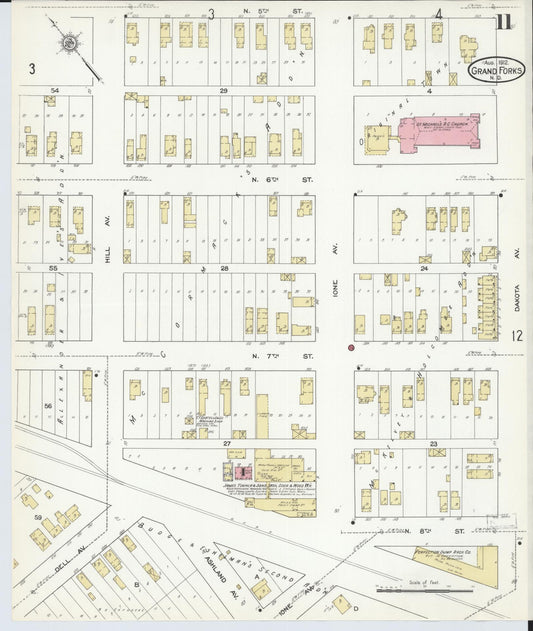Sanborn Fire Insurance Map from Grand Forks, Grand Forks County, North Dakota (1912), Sheet #0011 - Historic Sanborn Fire Insurance Map Print, vintage old map wall art, antique decor, genealogy gift, North Dakota North Dakota map