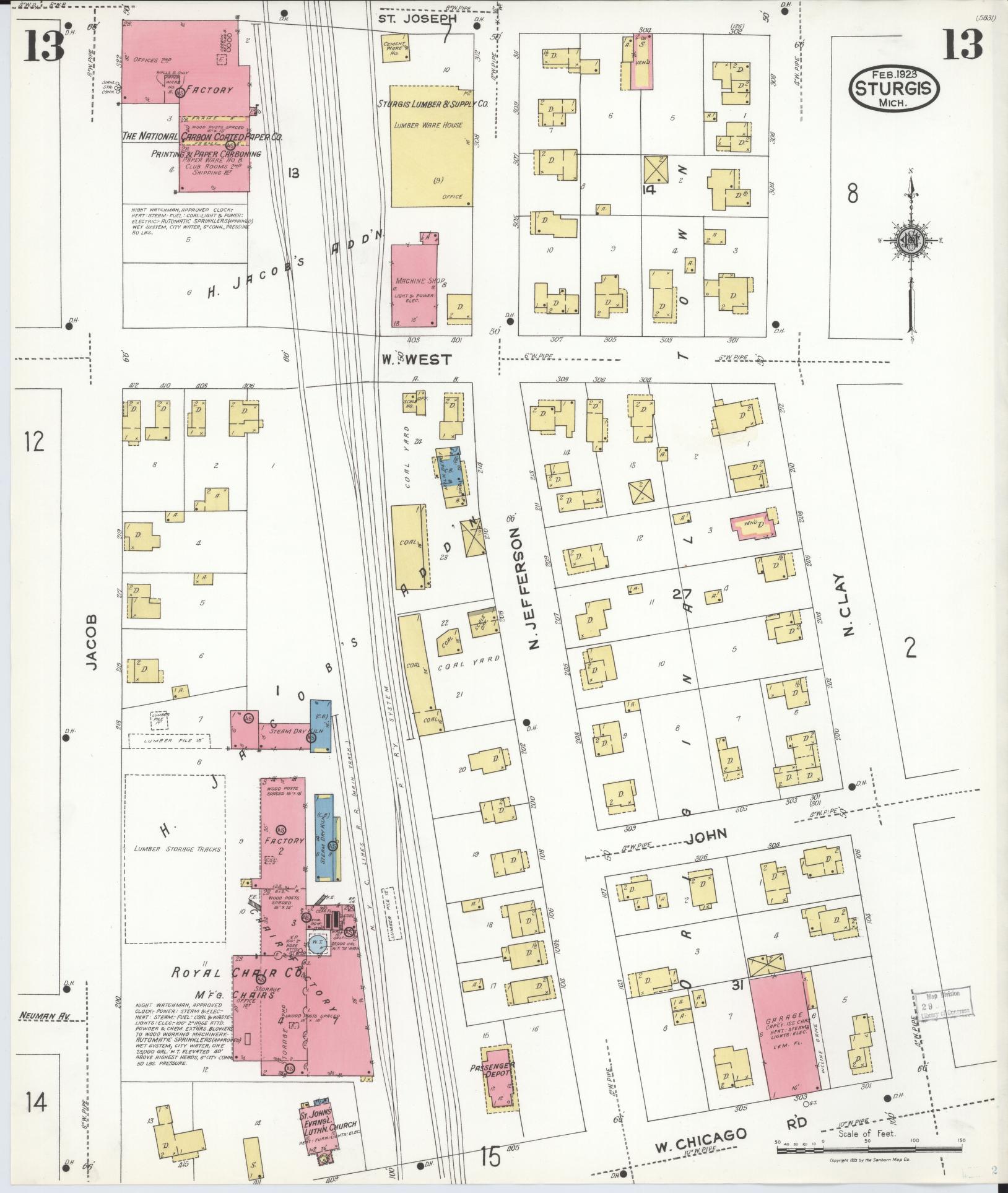 Sanborn Fire Insurance Map from Sturgis, Saint Joseph County, Michigan (1923), Sheet #0013 - Complete Map Set gallery image, historic Sanborn map, vintage wall art, Michigan Michigan