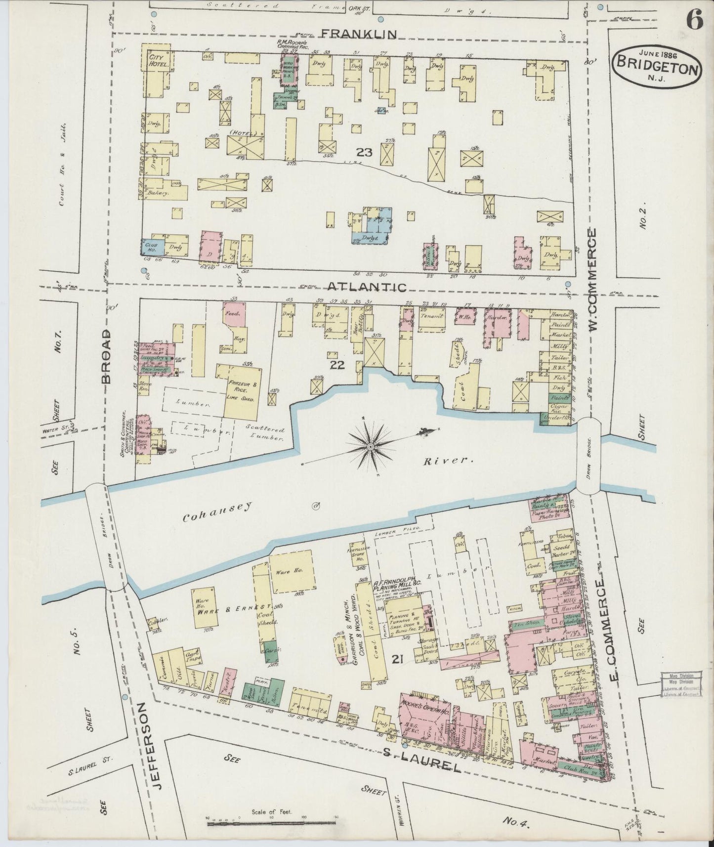 Sanborn Fire Insurance Map from Bridgeton, Cumberland County, New Jersey (1886), Sheet #0006 - Complete Map Set gallery image, historic Sanborn map, vintage wall art, New Jersey New Jersey