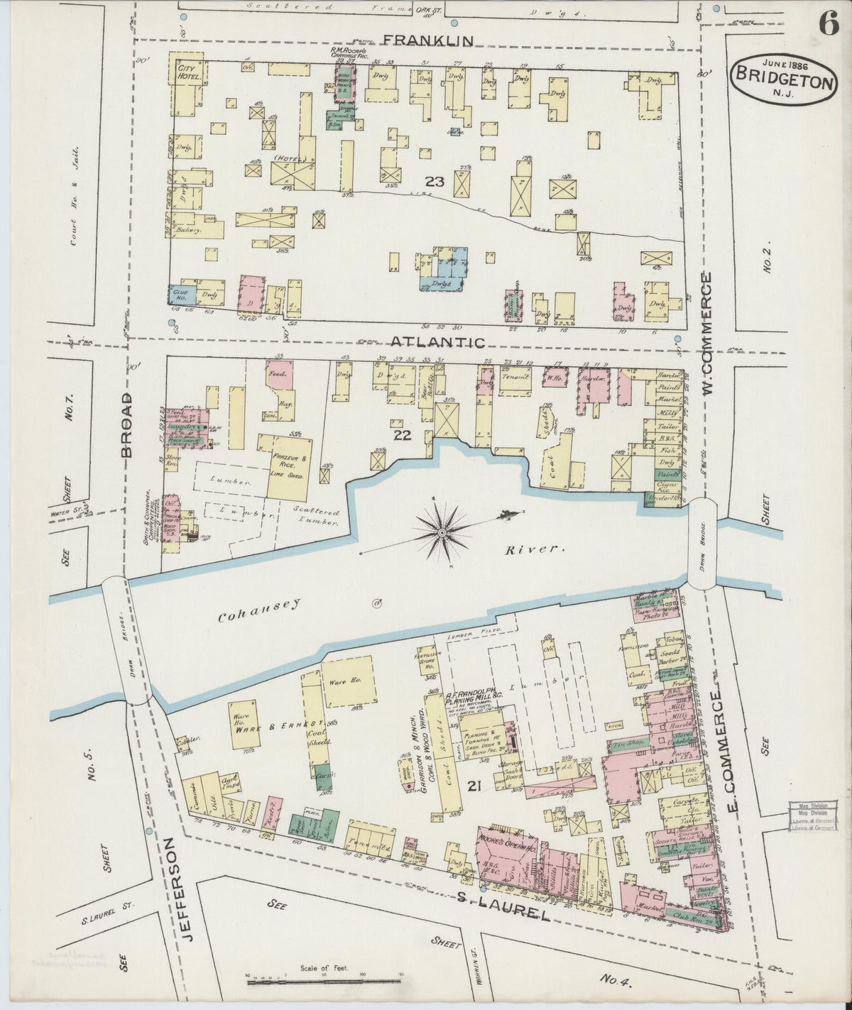 Sanborn Fire Insurance Map from Bridgeton, Cumberland County, New Jersey (1886), Sheet #0006 - Complete Map Set gallery image, historic Sanborn map, vintage wall art, New Jersey New Jersey