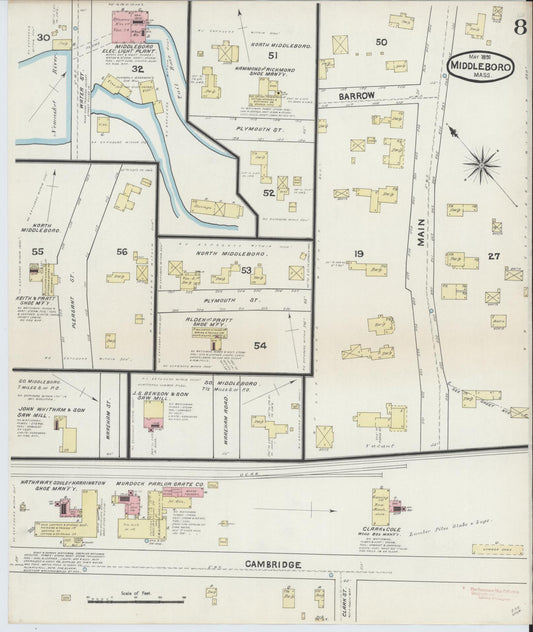 Sanborn Fire Insurance Map from Middleboro, Plymouth County, Massachusetts (1891), Sheet #0008 - Historic Sanborn Fire Insurance Map Print, vintage old map wall art, antique decor, genealogy gift, Massachusetts Massachusetts map