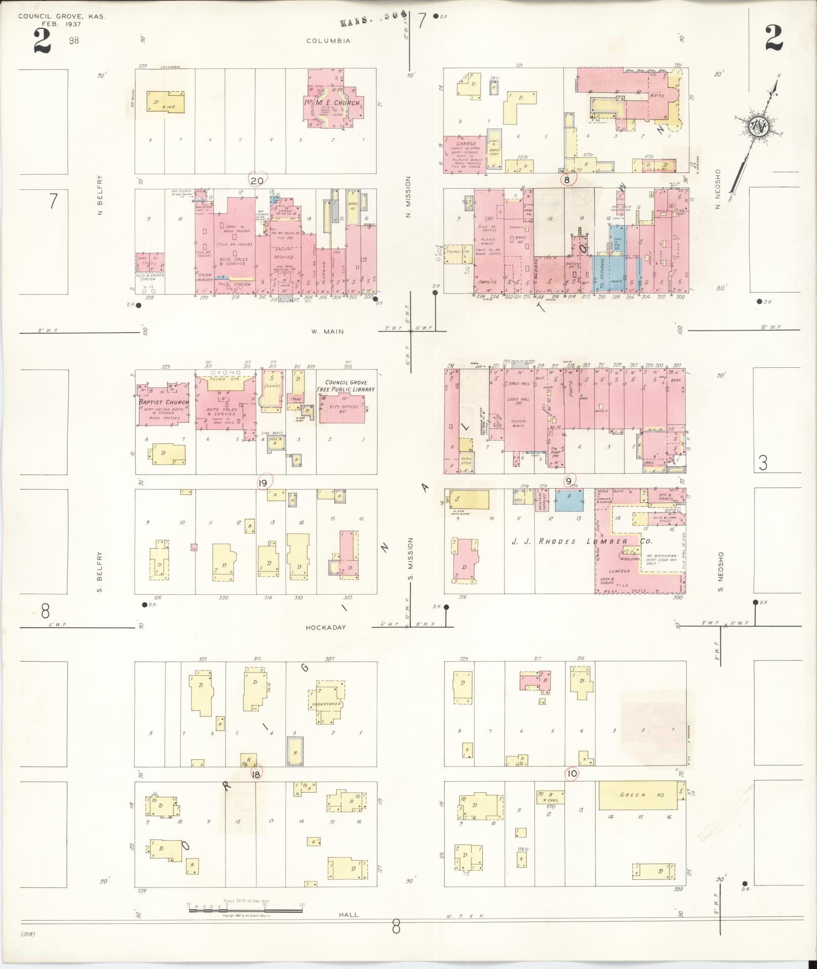 Sanborn Fire Insurance Map from Council Grove, Morris County, Kansas (1944), Sheet #0002 - Complete Map Set gallery image, historic Sanborn map, vintage wall art, Kansas Kansas