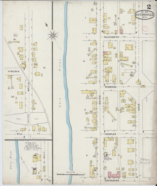 Sanborn Fire Insurance Map from Sistersville, Tyler County, West Virginia (1894), Sheet #0002 - Historic Sanborn Fire Insurance Map Print, vintage old map wall art, antique decor, genealogy gift, West Virginia West Virginia map