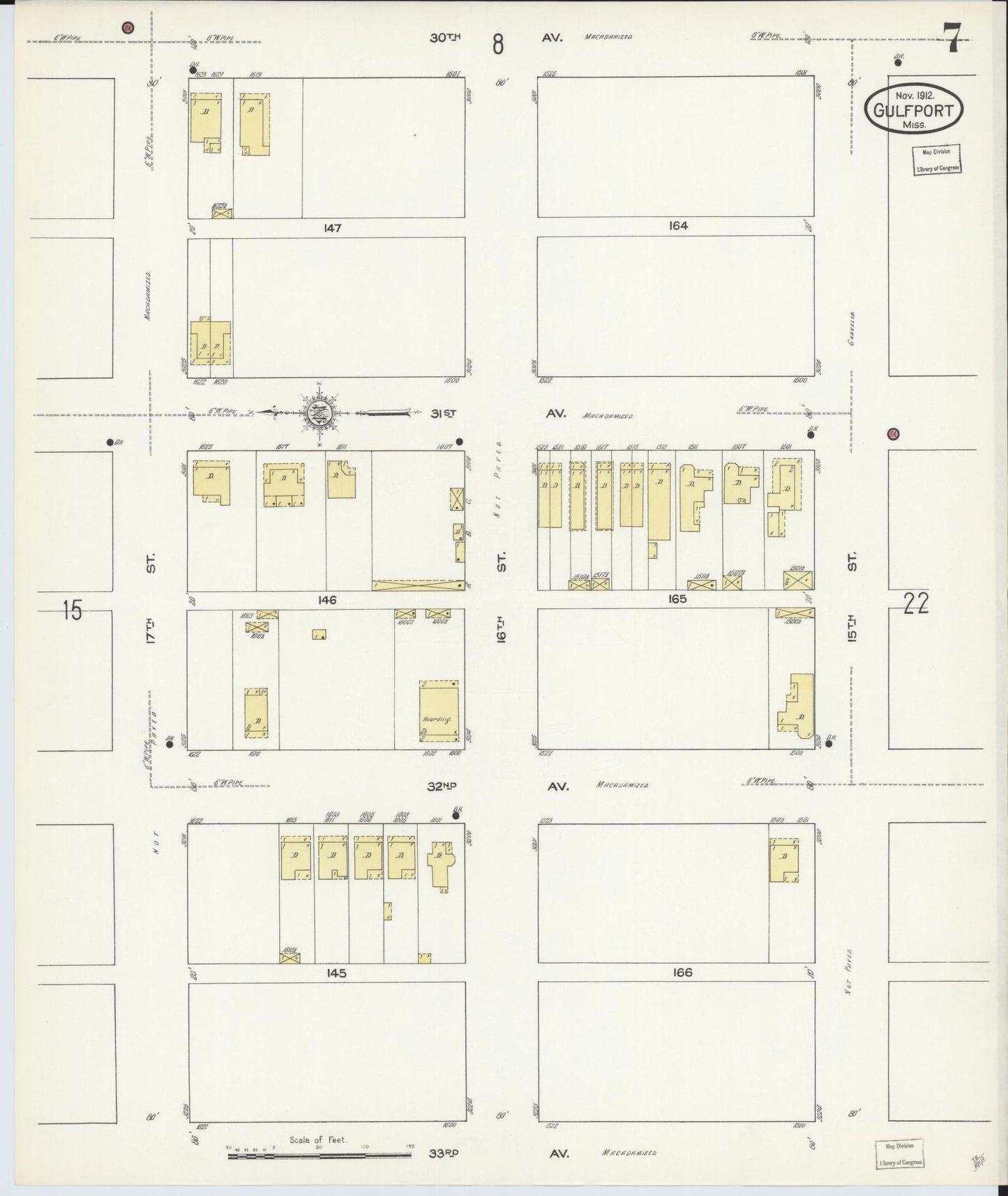 Sanborn Fire Insurance Map from Gulfport, Harrison County, Mississippi (1912), Sheet #0007 - Complete Map Set gallery image, historic Sanborn map, vintage wall art, Mississippi Mississippi