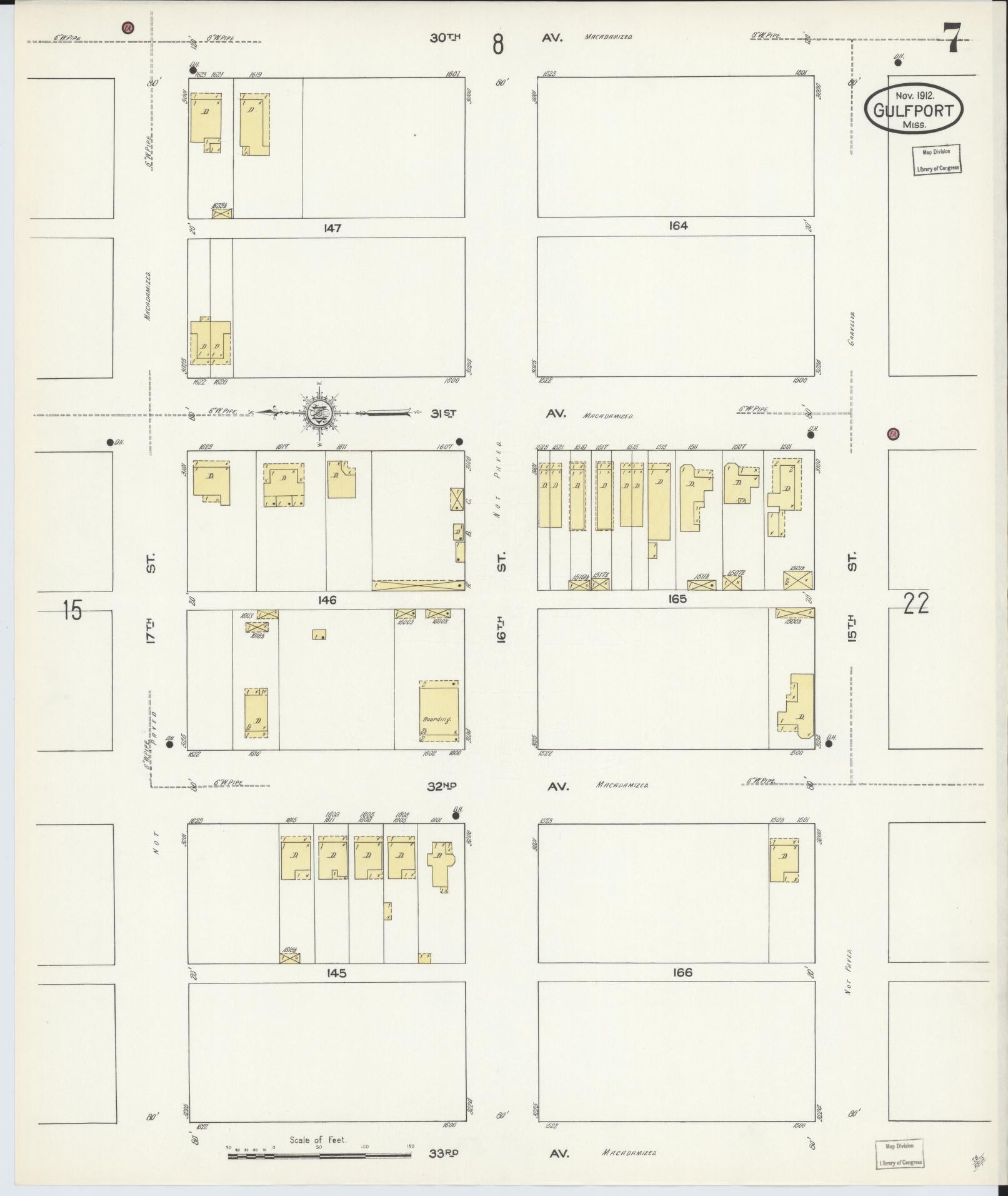Sanborn Fire Insurance Map from Gulfport, Harrison County, Mississippi (1912), Sheet #0007 - Complete Map Set gallery image, historic Sanborn map, vintage wall art, Mississippi Mississippi