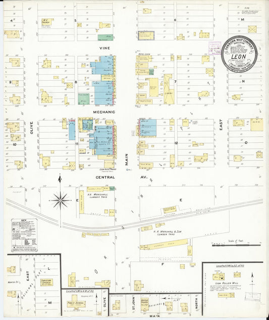 Sanborn Fire Insurance Map from Leon, Butler County, Kansas (1908), Sheet #0001 - Historic Sanborn Fire Insurance Map Print, vintage old map wall art, antique decor, genealogy gift, Kansas Kansas map