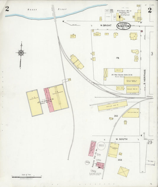 Sanborn Fire Insurance Map from Kinston, Lenoir County, North Carolina (1925), Sheet #0002 - Historic Sanborn Fire Insurance Map Print, vintage old map wall art, antique decor, genealogy gift, North Carolina North Carolina map
