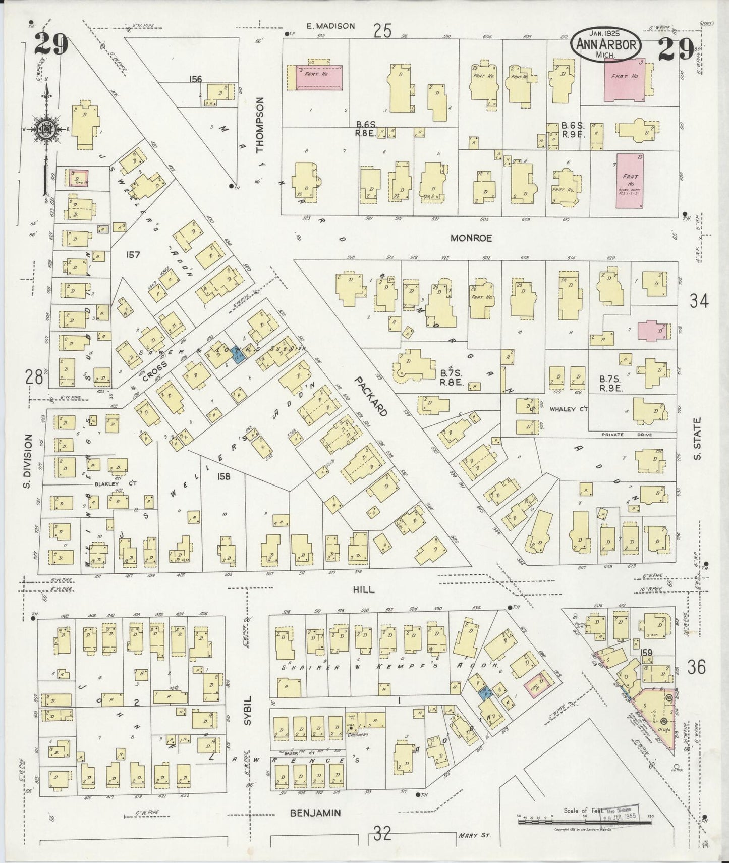 Sanborn Fire Insurance Map from Ann Arbor, Washtenaw County, Michigan (1925), Sheet #0029 - Historic Sanborn Fire Insurance Map Print, vintage old map wall art, antique decor, genealogy gift, Michigan Michigan map