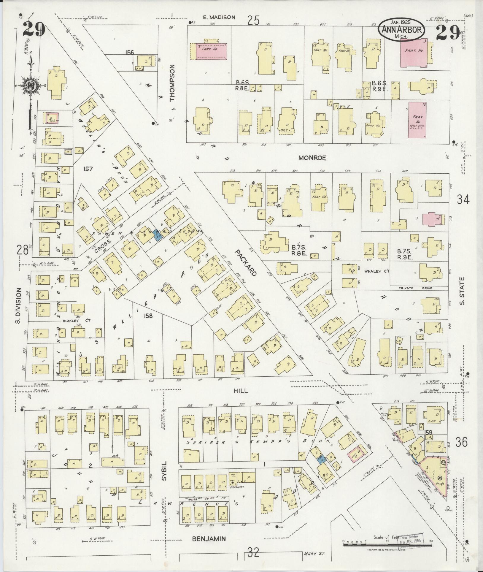 Sanborn Fire Insurance Map from Ann Arbor, Washtenaw County, Michigan (1925), Sheet #0029 - Historic Sanborn Fire Insurance Map Print, vintage old map wall art, antique decor, genealogy gift, Michigan Michigan map