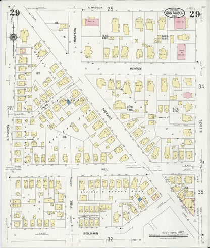 Sanborn Fire Insurance Map from Ann Arbor, Washtenaw County, Michigan (1925), Sheet #0029 - Historic Sanborn Fire Insurance Map Print, vintage old map wall art, antique decor, genealogy gift, Michigan Michigan map