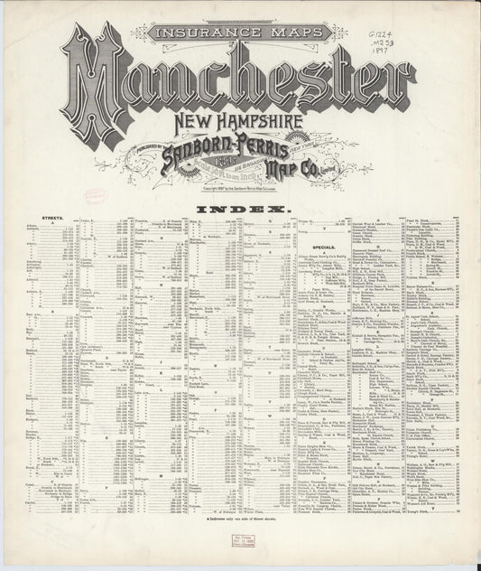 Sanborn Fire Insurance Map from Manchester, Hillsborough County, New Hampshire (1897), Sheet #0001 - Historic Sanborn Fire Insurance Map Print, vintage old map wall art, antique decor, genealogy gift, New Hampshire New Hampshire map