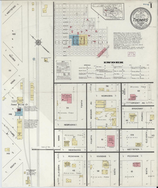 Sanborn Fire Insurance Map from Thomas, Custer County, Oklahoma (1914), Sheet #0001 - Historic Sanborn Fire Insurance Map Print, vintage old map wall art, antique decor, genealogy gift, Oklahoma Oklahoma map