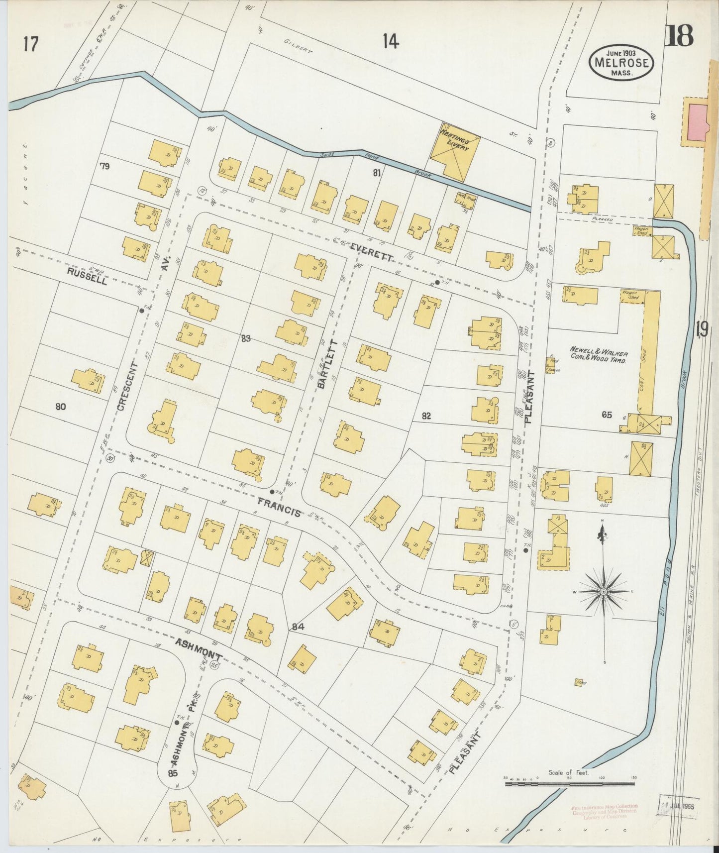 Sanborn Fire Insurance Map from Melrose, Middlesex County, Massachusetts (1903), Sheet #0018 - Historic Sanborn Fire Insurance Map Print, vintage old map wall art, antique decor, genealogy gift, Massachusetts Massachusetts map