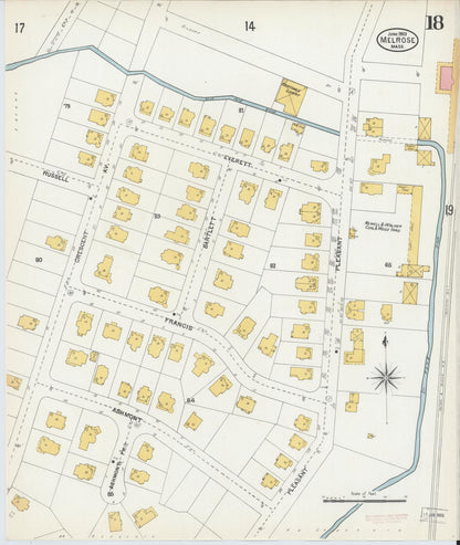 Sanborn Fire Insurance Map from Melrose, Middlesex County, Massachusetts (1903), Sheet #0018 - Historic Sanborn Fire Insurance Map Print, vintage old map wall art, antique decor, genealogy gift, Massachusetts Massachusetts map