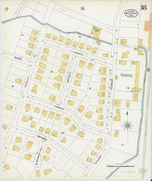 Sanborn Fire Insurance Map from Melrose, Middlesex County, Massachusetts (1903), Sheet #0018 - Historic Sanborn Fire Insurance Map Print, vintage old map wall art, antique decor, genealogy gift, Massachusetts Massachusetts map