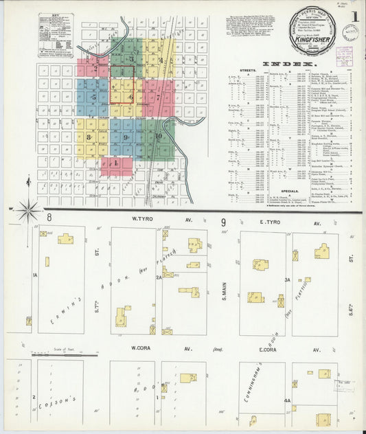 Sanborn Fire Insurance Map from Kingfisher, Kingfisher County, Oklahoma (1901), Sheet #0001 - Historic Sanborn Fire Insurance Map Print, vintage old map wall art, antique decor, genealogy gift, Oklahoma Oklahoma map