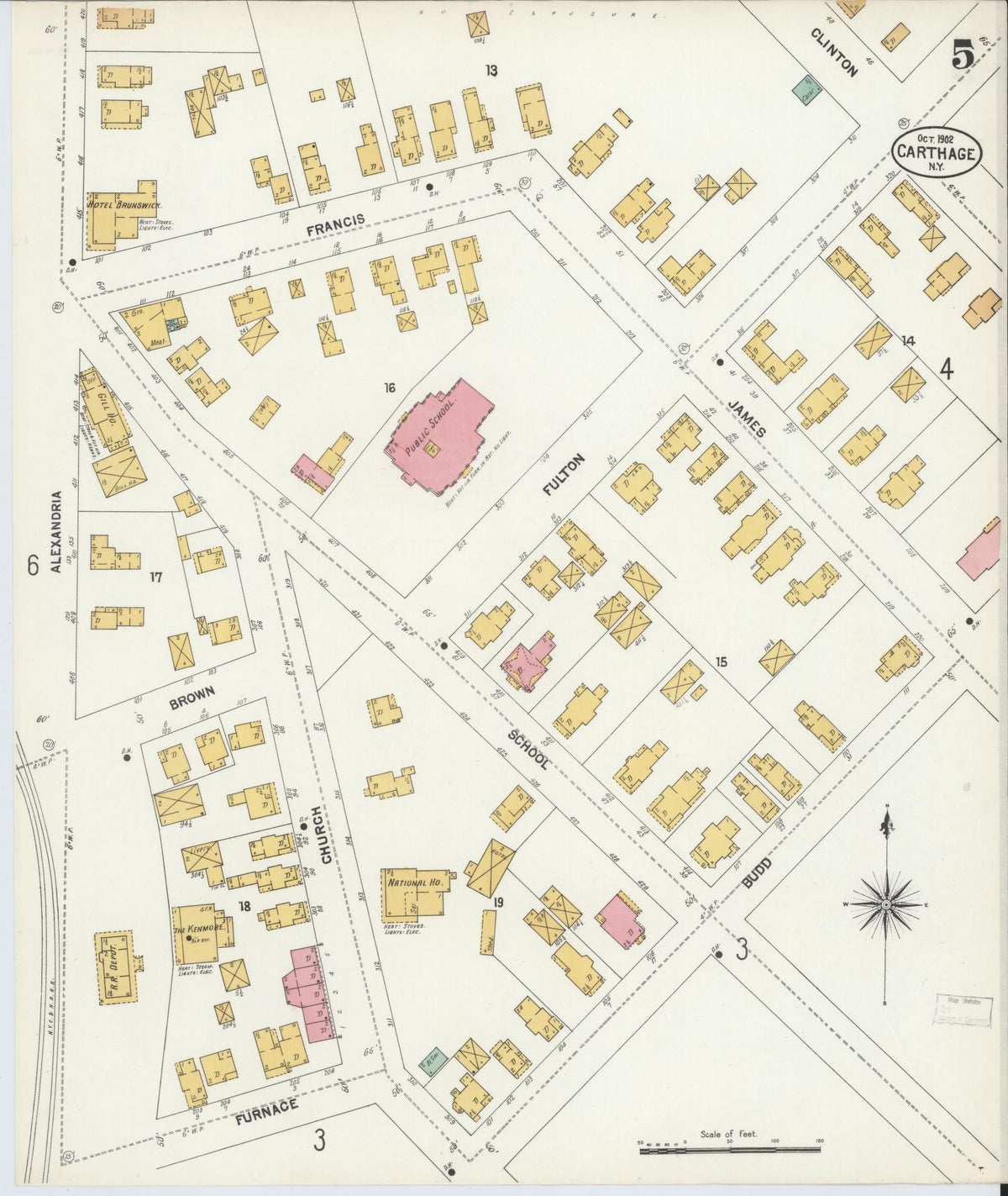 Sanborn Fire Insurance Map from Carthage, Jefferson County, New York (1902), Sheet #0005 - Complete Map Set gallery image, historic Sanborn map, vintage wall art, New York New York