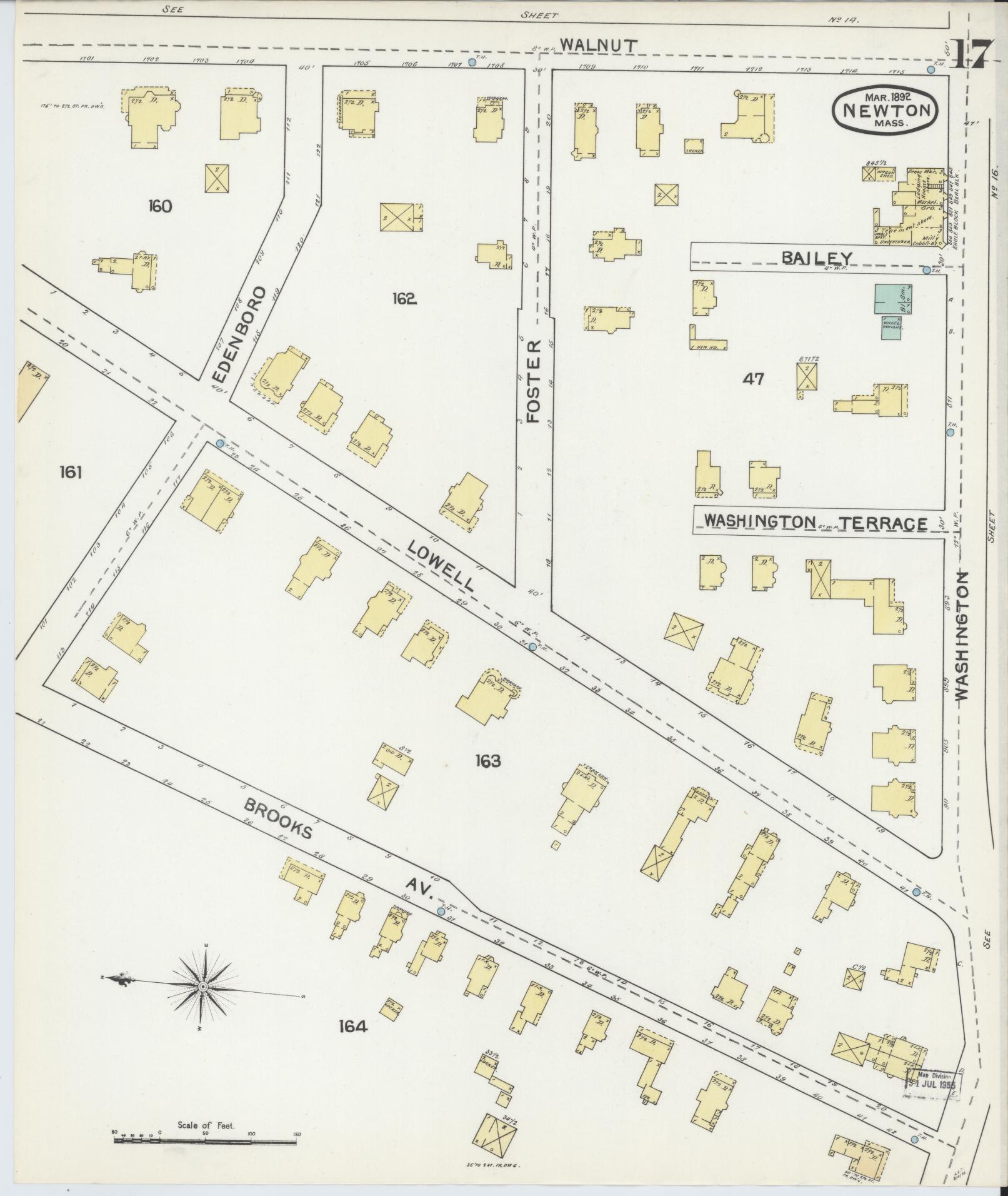 Sanborn Fire Insurance Map from Newton, Middlesex County, Massachusetts (1892), Sheet #0017 - Historic Sanborn Fire Insurance Map Print, vintage old map wall art, antique decor, genealogy gift, Massachusetts Massachusetts map