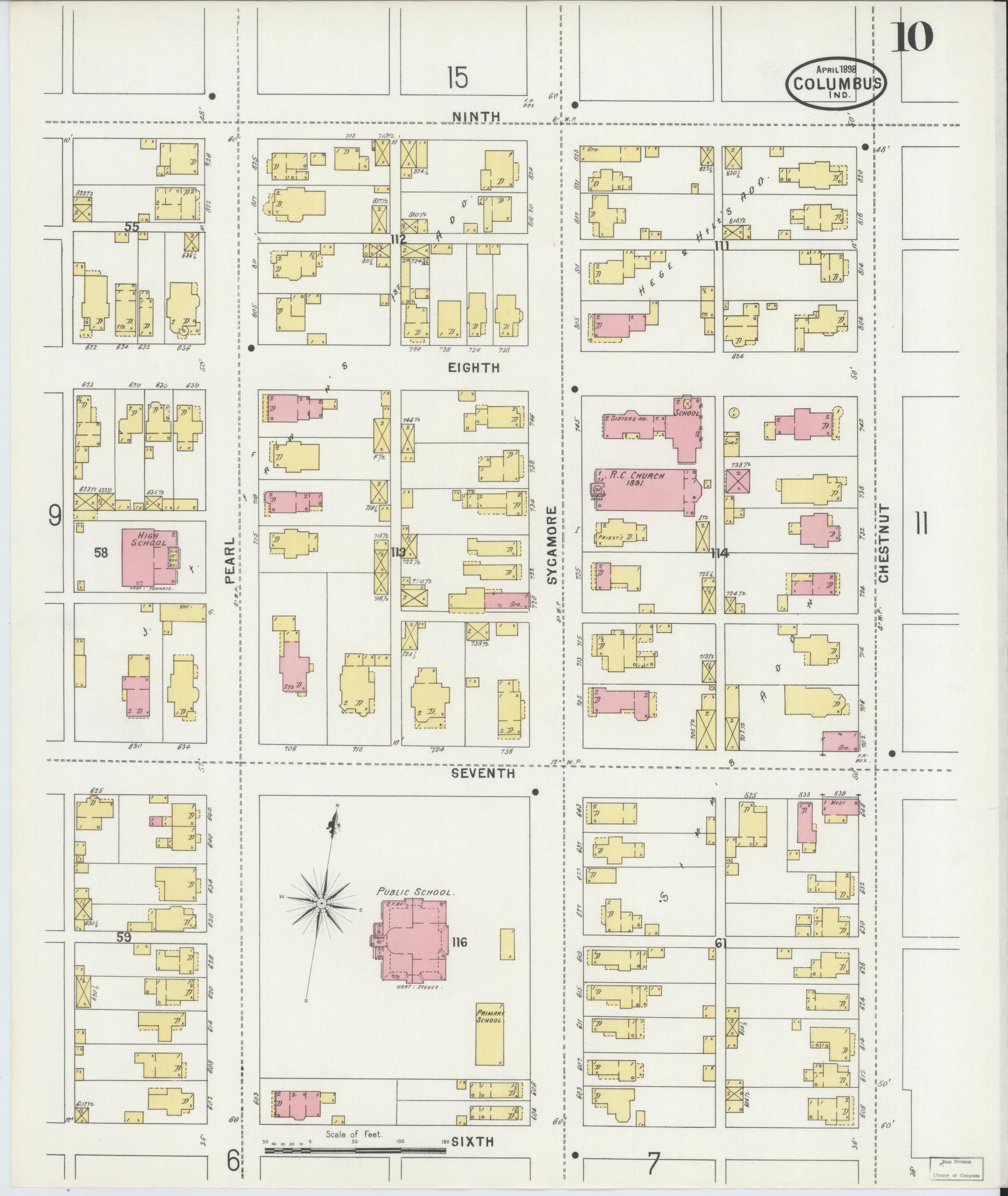 Sanborn Fire Insurance Map from Columbus, Bartholomew County, Indiana (1898), Sheet #0010 - Complete Map Set gallery image, historic Sanborn map, vintage wall art, Indiana Indiana