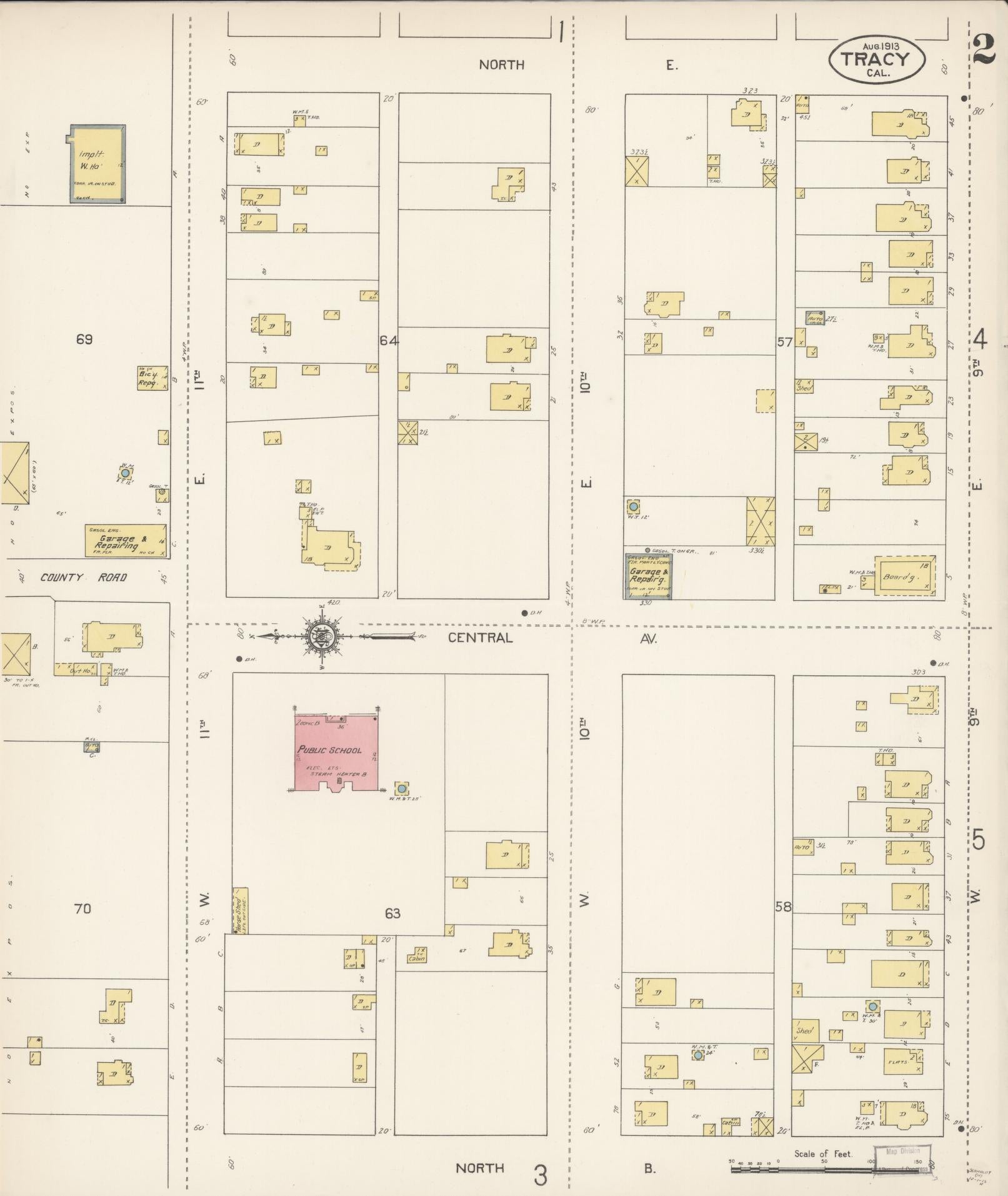 Sanborn Fire Insurance Map from Tracy, San Joaquin County, California (1913), Sheet #0002 - Complete Map Set gallery image, historic Sanborn map, vintage wall art, California California