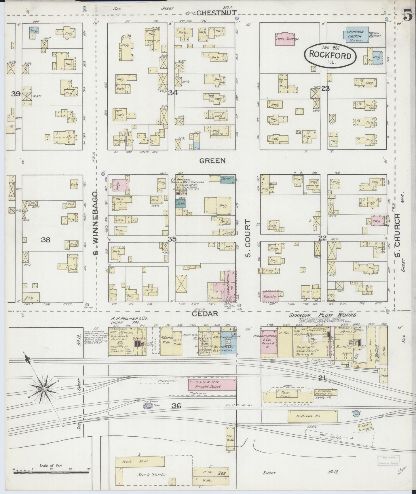 Sanborn Fire Insurance Map from Rockford, Winnebago County, Illinois (1887), Sheet #0005 - Complete Map Set gallery image, historic Sanborn map, vintage wall art, Illinois Illinois