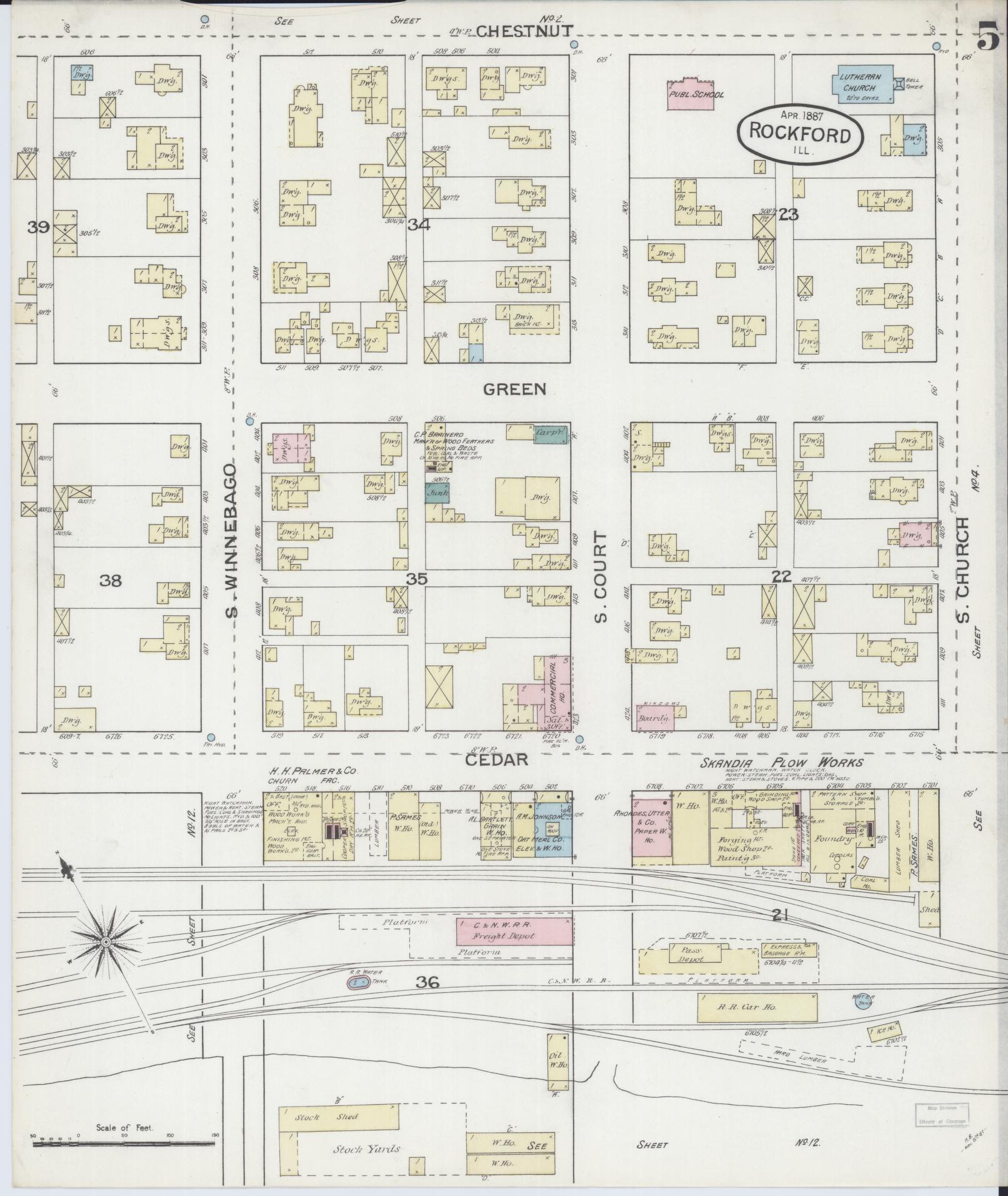 Sanborn Fire Insurance Map from Rockford, Winnebago County, Illinois (1887), Sheet #0005 - Complete Map Set gallery image, historic Sanborn map, vintage wall art, Illinois Illinois
