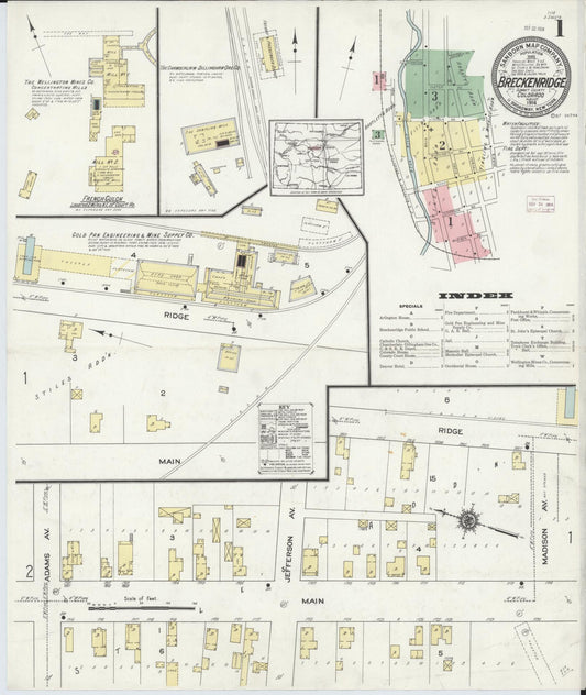 Sanborn Fire Insurance Map from Breckenridge, Summit County, Colorado (1914), Sheet #0001 - Historic Sanborn Fire Insurance Map Print, vintage old map wall art, antique decor, genealogy gift, Colorado Colorado map