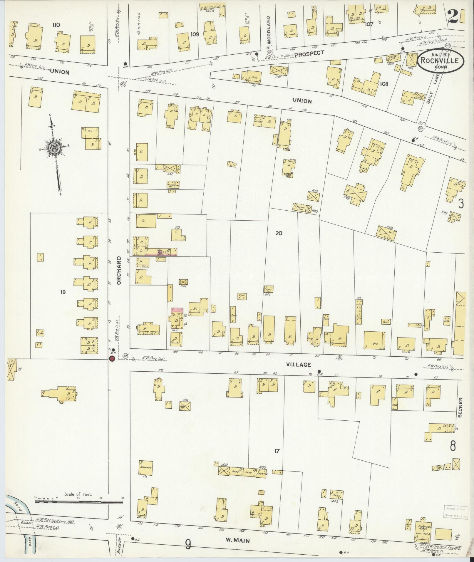 Sanborn Fire Insurance Map from Rockville, Tolland County, Connecticut (1911), Sheet #0002 - Complete Map Set gallery image, historic Sanborn map, vintage wall art, Connecticut Connecticut