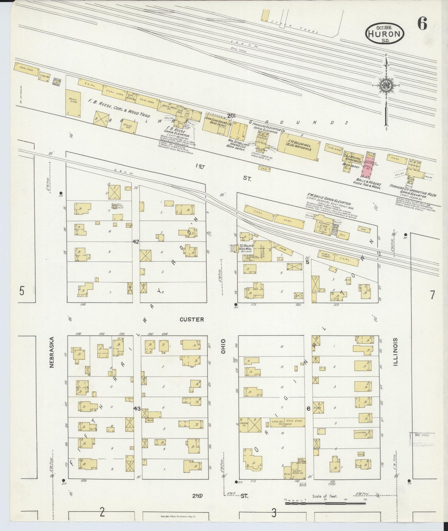 Sanborn Fire Insurance Map from Huron, Beadle County, South Dakota (1916), Sheet #0006 - Complete Map Set gallery image, historic Sanborn map, vintage wall art, South Dakota South Dakota