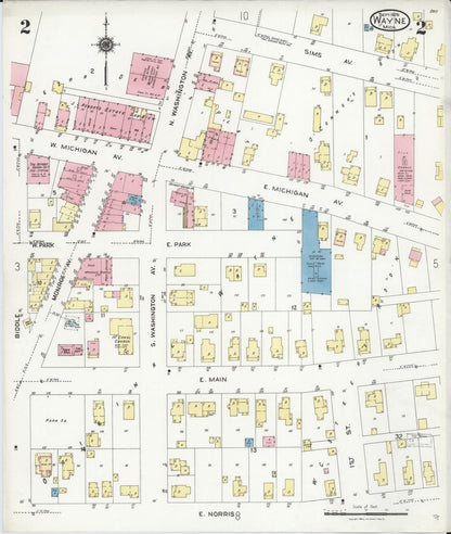 Sanborn Fire Insurance Map from Wayne, Wayne County, Michigan (1926), Sheet #0002 - Historic Sanborn Fire Insurance Map Print, vintage old map wall art, antique decor, genealogy gift, Michigan Michigan map