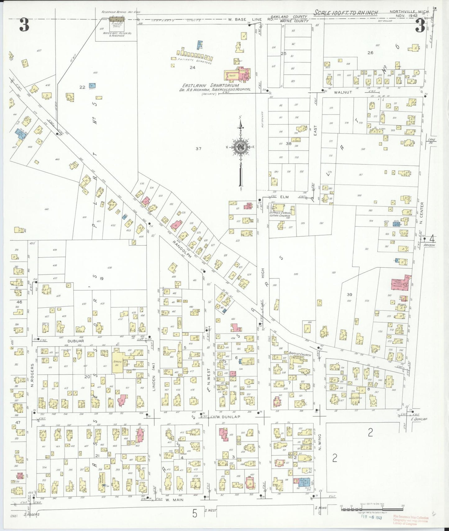 Sanborn Fire Insurance Map from Northville, Wayne County, Michigan (1942), Sheet #0003 - Complete Map Set gallery image, historic Sanborn map, vintage wall art, Michigan Michigan