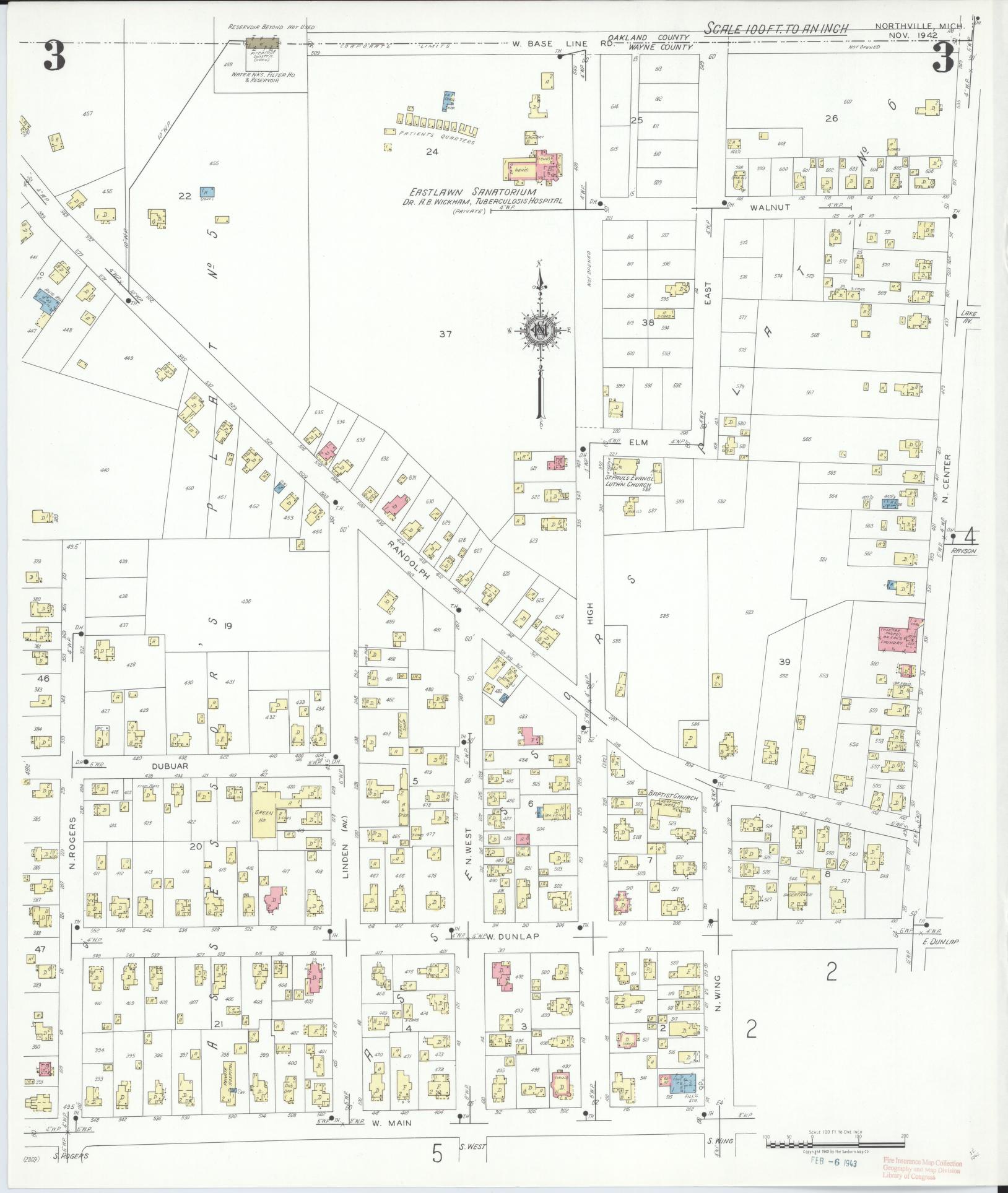 Sanborn Fire Insurance Map from Northville, Wayne County, Michigan (1942), Sheet #0003 - Complete Map Set gallery image, historic Sanborn map, vintage wall art, Michigan Michigan
