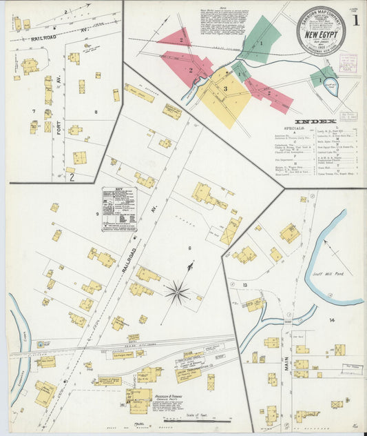 Sanborn Fire Insurance Map from New Egypt, Ocean County, New Jersey (1905), Sheet #0001 - Historic Sanborn Fire Insurance Map Print, vintage old map wall art, antique decor, genealogy gift, New Jersey New Jersey map