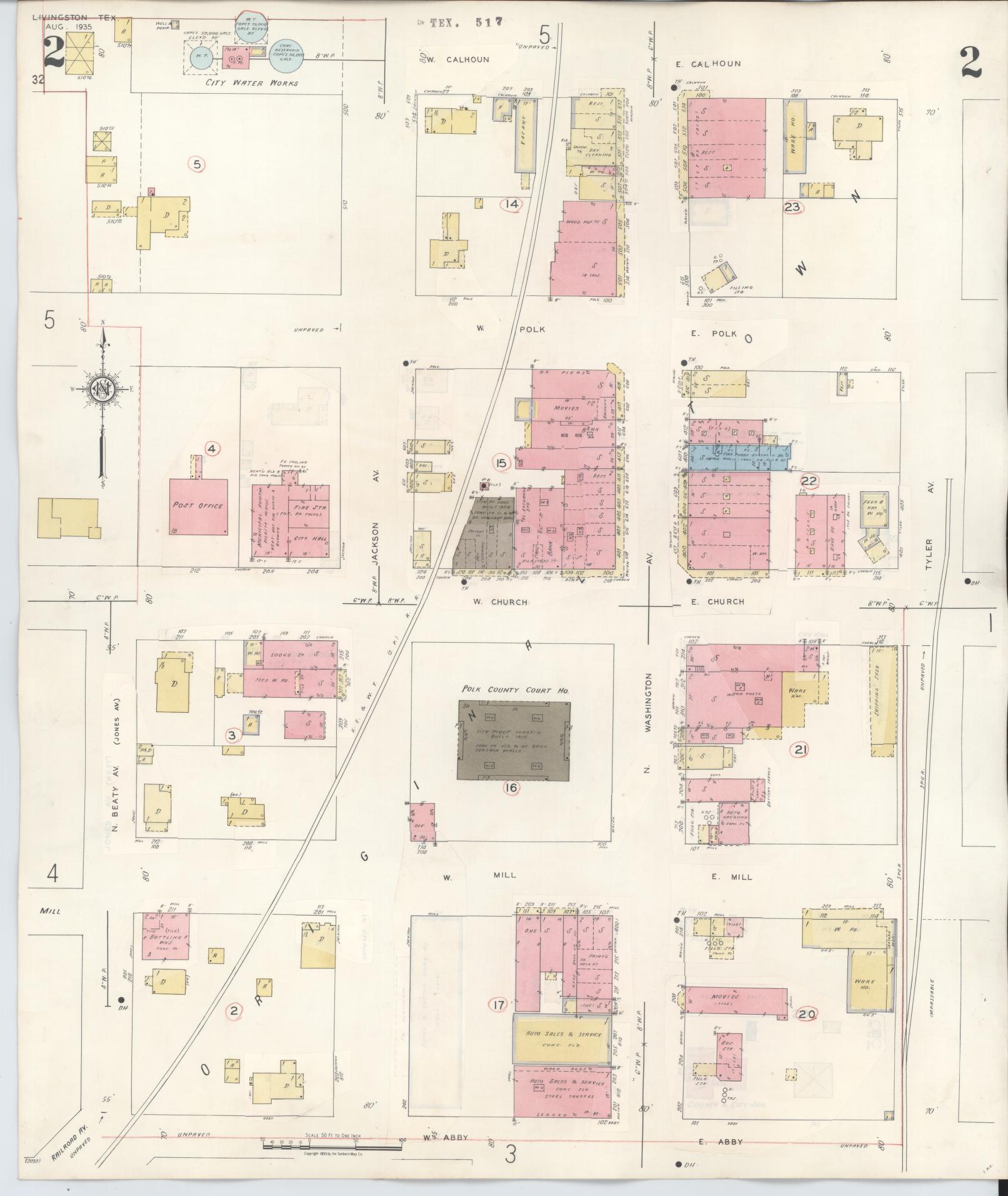 Sanborn Fire Insurance Map from Livingston, Polk County, Texas (1943), Sheet #0002 - Complete Map Set gallery image, historic Sanborn map, vintage wall art, Texas Texas