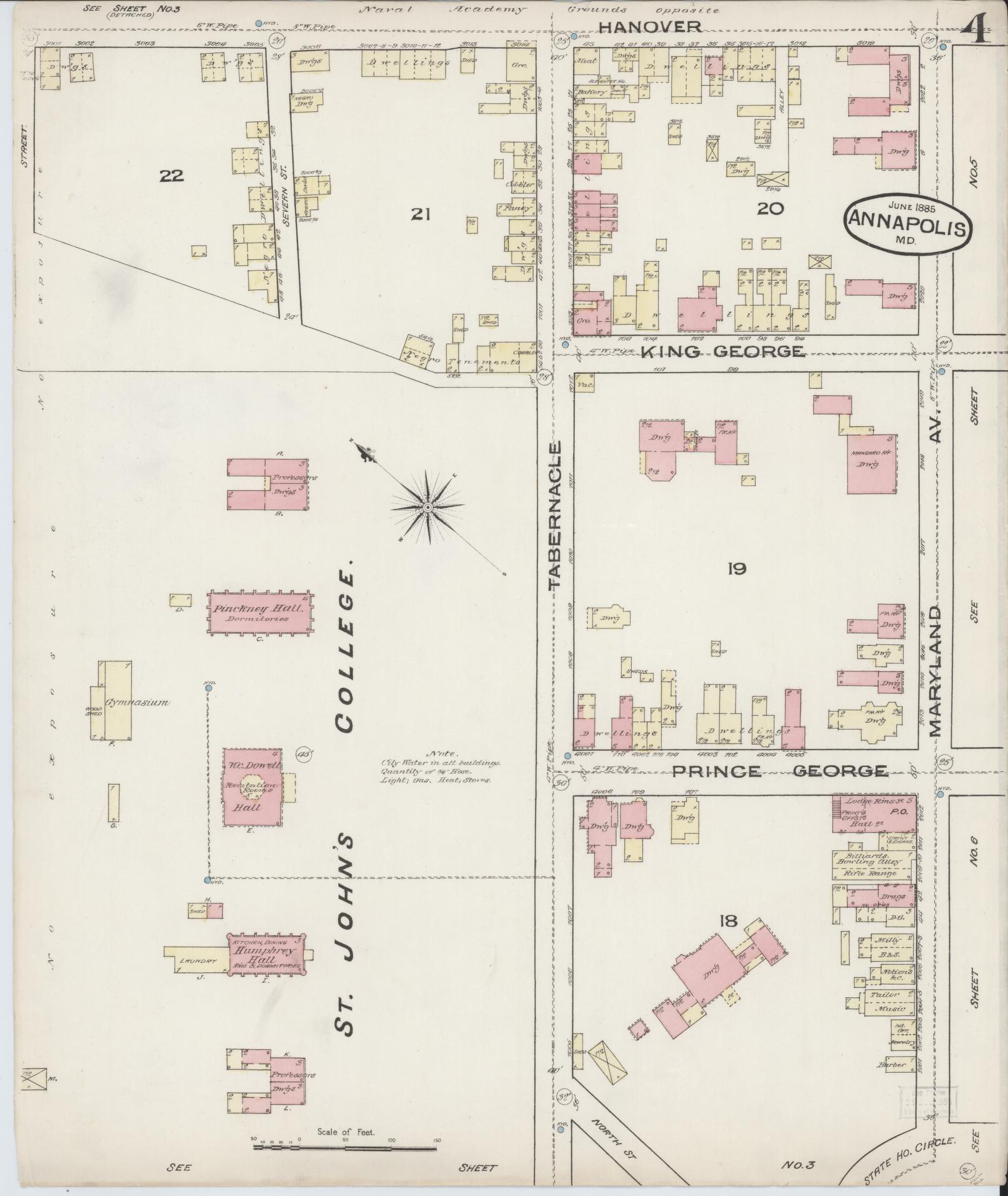 Sanborn Fire Insurance Map from Annapolis, Anne Arundel County, Maryland (1885), Sheet #0004 - Complete Map Set gallery image, historic Sanborn map, vintage wall art, Maryland Maryland