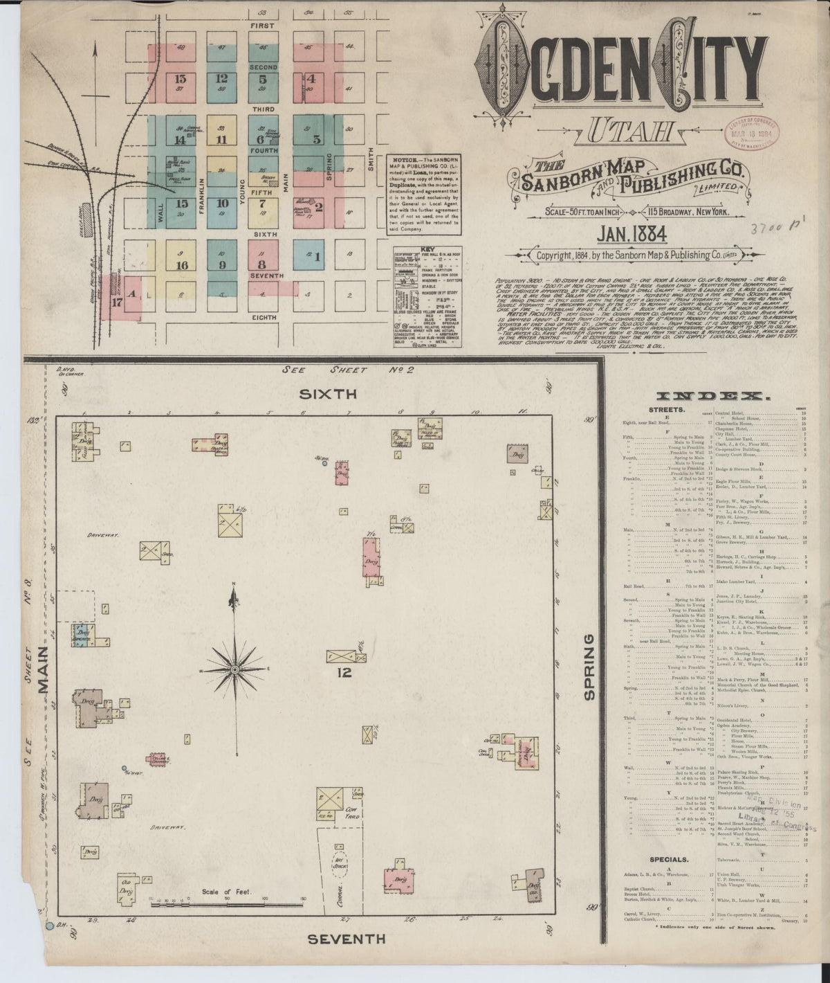 Sanborn Fire Insurance Map from Ogden, Weber County, Utah (1884), Sheet #0001 - Historic Sanborn Fire Insurance Map Print, vintage old map wall art, antique decor, genealogy gift, Utah Utah map