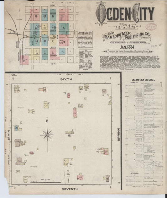 Sanborn Fire Insurance Map from Ogden, Weber County, Utah (1884), Sheet #0001 - Historic Sanborn Fire Insurance Map Print, vintage old map wall art, antique decor, genealogy gift, Utah Utah map
