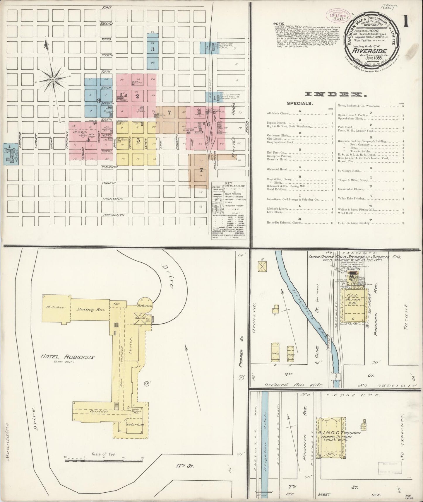 Sanborn Fire Insurance Map from Riverside, Riverside County, California (1888), Sheet #0001 - Complete Map Set gallery image, historic Sanborn map, vintage wall art, California California