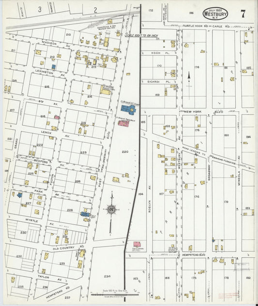 Sanborn Fire Insurance Map from Westbury, Nassau County, New York (1920), Sheet #0007 - Historic Sanborn Fire Insurance Map Print, vintage old map wall art, antique decor, genealogy gift, New York New York map