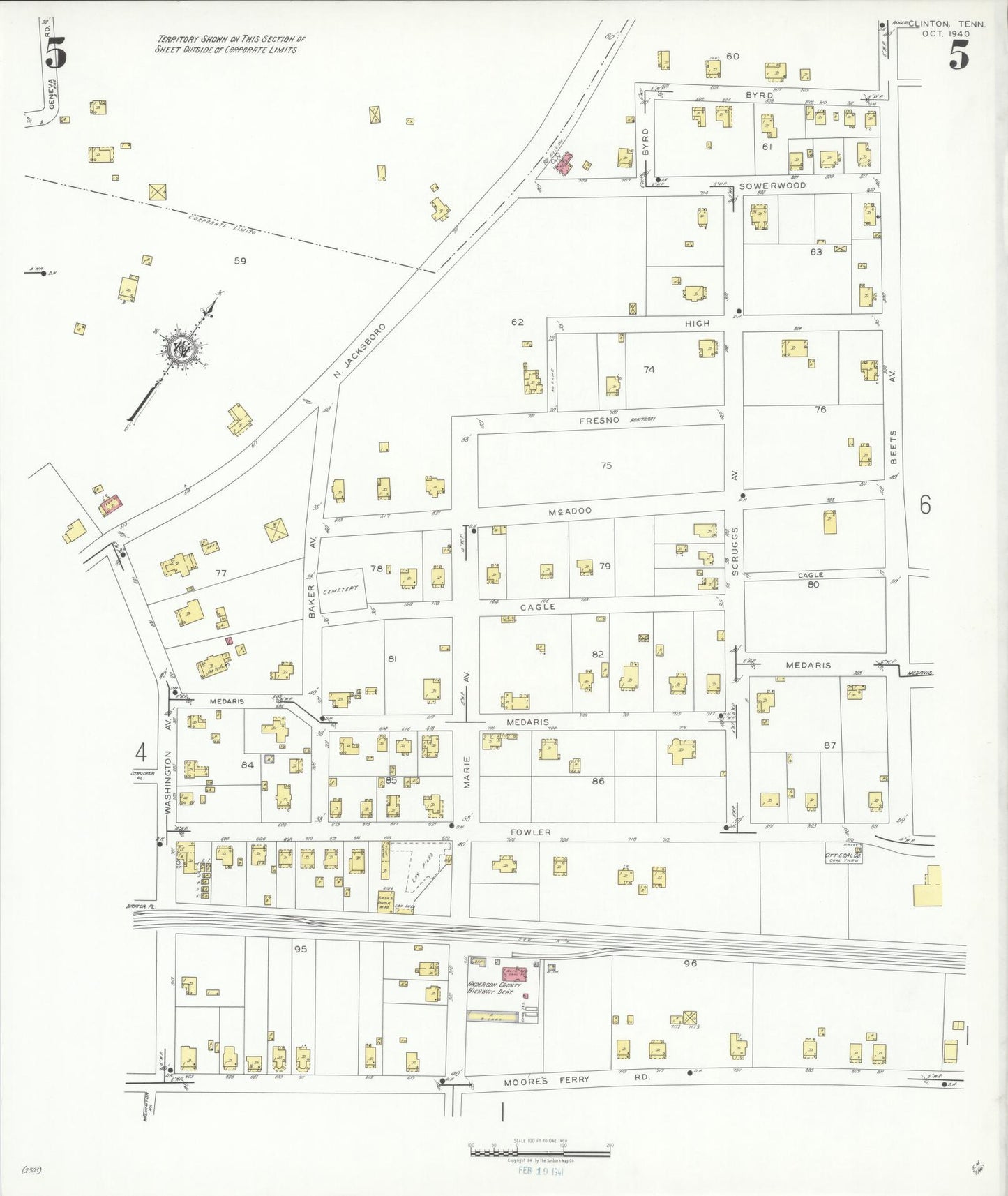 Sanborn Fire Insurance Map from Clinton, Anderson County, Tennessee (1940), Sheet #0005 - Complete Map Set gallery image, historic Sanborn map, vintage wall art, Tennessee Tennessee
