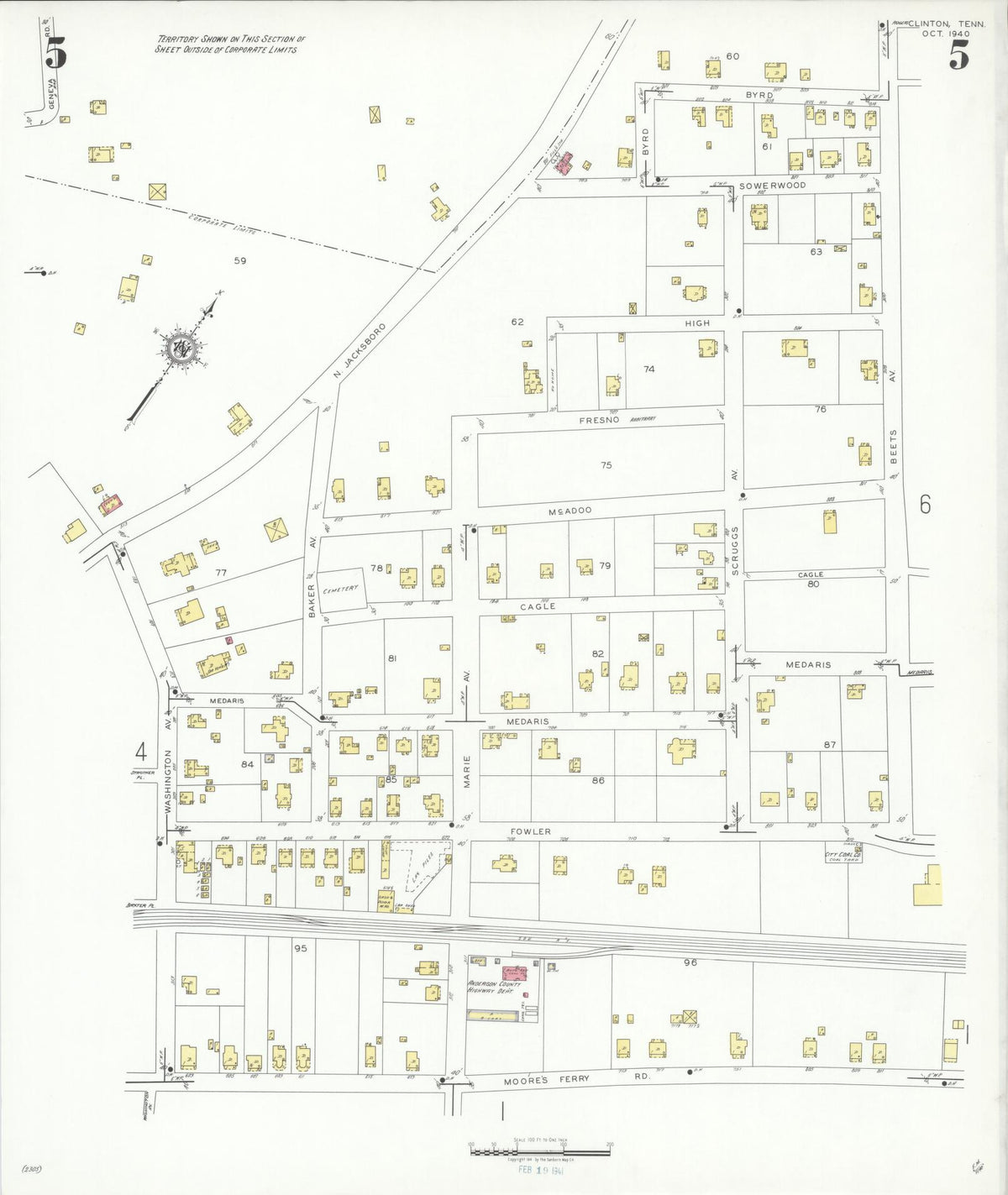 Sanborn Fire Insurance Map from Clinton, Anderson County, Tennessee (1940), Sheet #0005 - Complete Map Set gallery image, historic Sanborn map, vintage wall art, Tennessee Tennessee