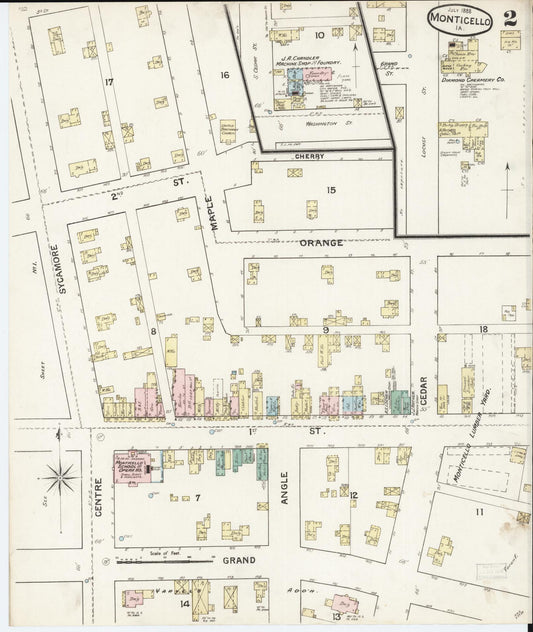 Sanborn Fire Insurance Map from Monticello, Jones County, Iowa (1888), Sheet #0002 - Historic Sanborn Fire Insurance Map Print, vintage old map wall art