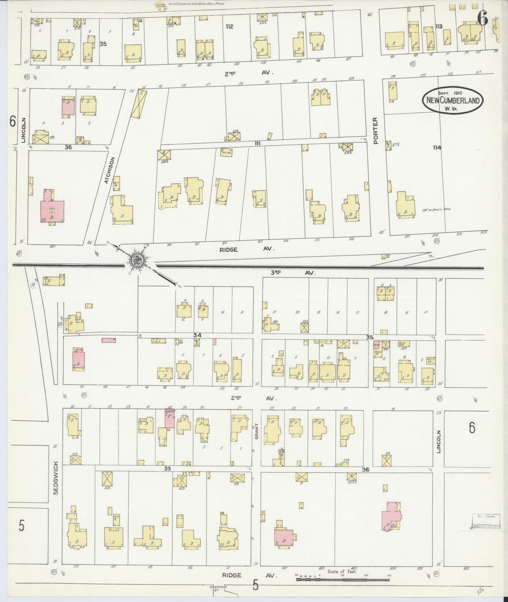 Sanborn Fire Insurance Map from New Cumberland, Hancock County, West Virginia (1910), Sheet #0006 - Complete Map Set gallery image, historic Sanborn map, vintage wall art, West Virginia West Virginia
