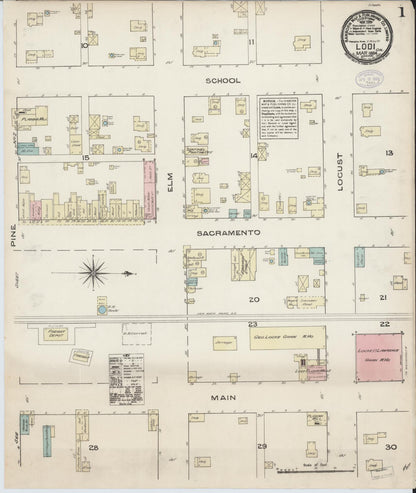 Sanborn Fire Insurance Map from Lodi, San Joaquin County, California (1884), Sheet #0001 - Complete Map Set gallery image, historic Sanborn map, vintage wall art, California California