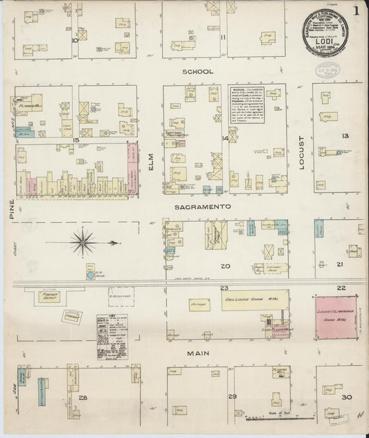 Sanborn Fire Insurance Map from Lodi, San Joaquin County, California (1884), Sheet #0001 - Complete Map Set gallery image, historic Sanborn map, vintage wall art, California California