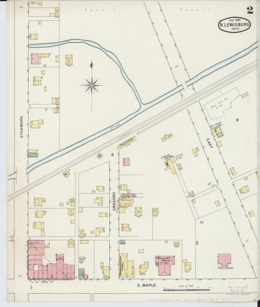Sanborn Fire Insurance Map from North Lewisburg, Champaign County, Ohio (1895), Sheet #0002 - Historic Sanborn Fire Insurance Map Print, vintage old map wall art, antique decor, genealogy gift, Ohio Ohio map