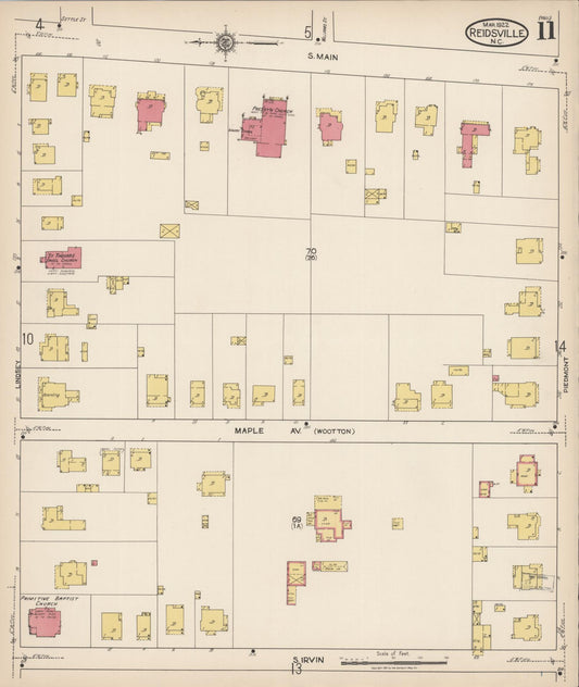 Sanborn Fire Insurance Map from Reidsville, Rockingham County, North Carolina (1922), Sheet #0011 - Historic Sanborn Fire Insurance Map Print, vintage old map wall art, antique decor, genealogy gift, North Carolina North Carolina map
